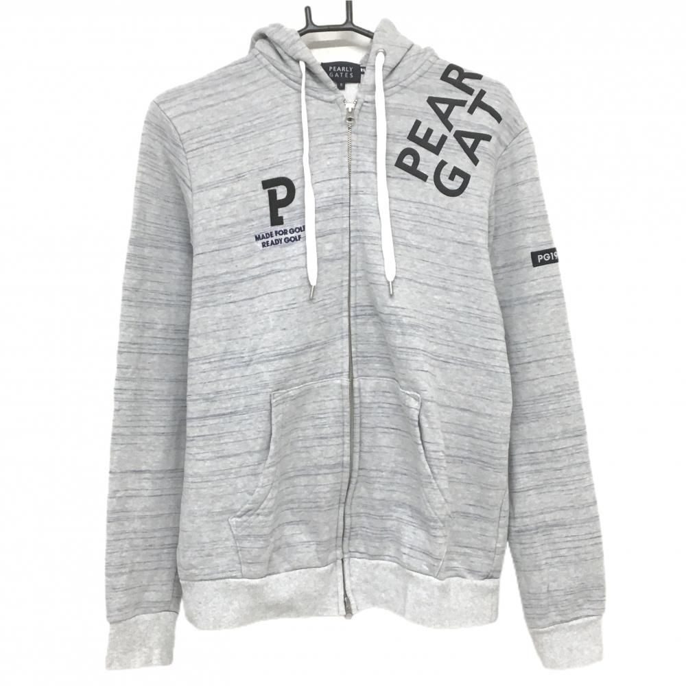 美品】パーリーゲイツ ジップパーカー 杢ライトグレー 肩ロゴプリント