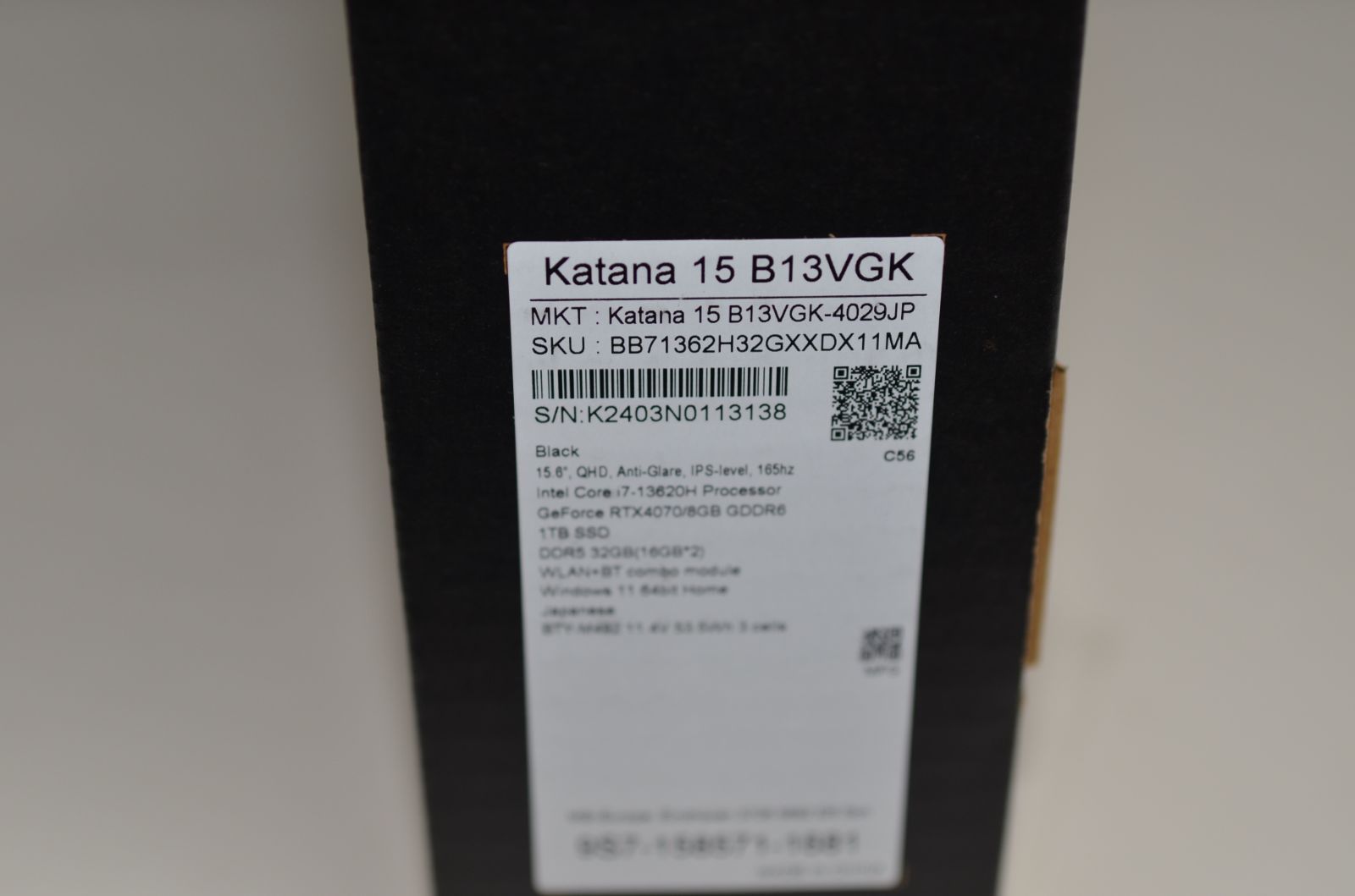 中古良品 MSI Katana-15-B13VGK ゲーミングノートPC Core i7-13620H