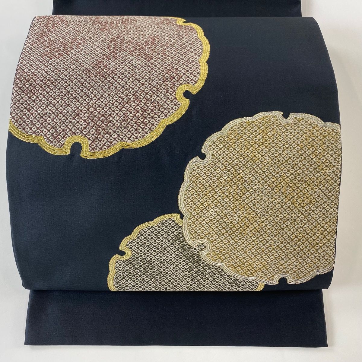 ゆりのはな　袋帯　エジプト舟　友禅金彩加工　地紋入り　お太鼓柄　正絹　H506 ゆりのはな 袋帯 エジプト舟 友禅金彩加工 地紋入り お太鼓柄