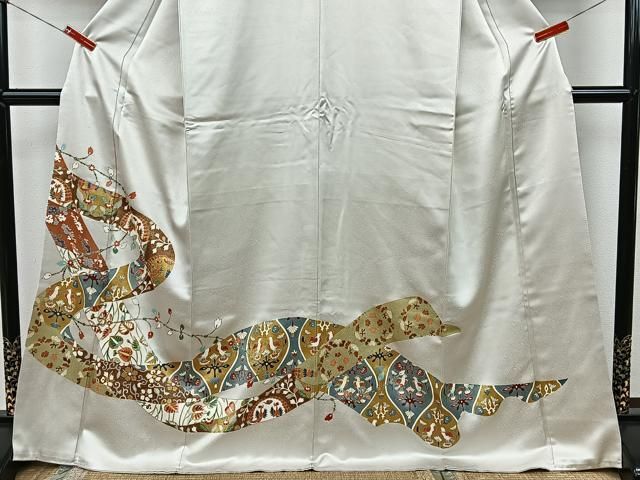 平和屋着物□訪問着 駒刺繍 向かい鳥吉祥花文 金彩 正絹 逸品 平和屋着物□訪問着 駒刺繍 向かい鳥吉祥花文 金彩 正絹 逸品