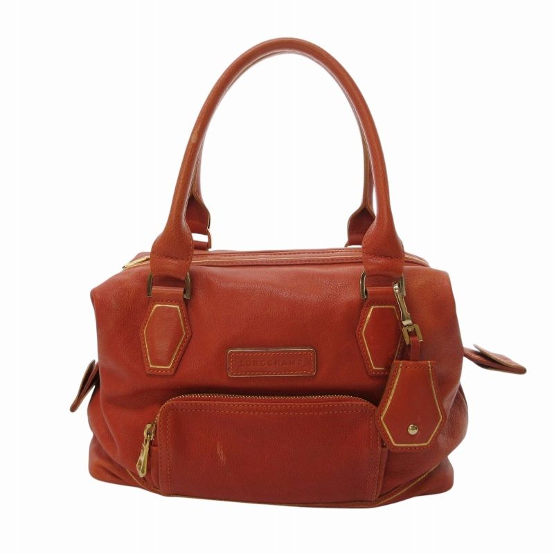 【稀少品】　美品　ロンシャン　ボストンバッグ　ハンドバッグ　ブラウン ロンシャン LONGCHAMP ミニボストンバッグ ハンドバッグ ロゴ