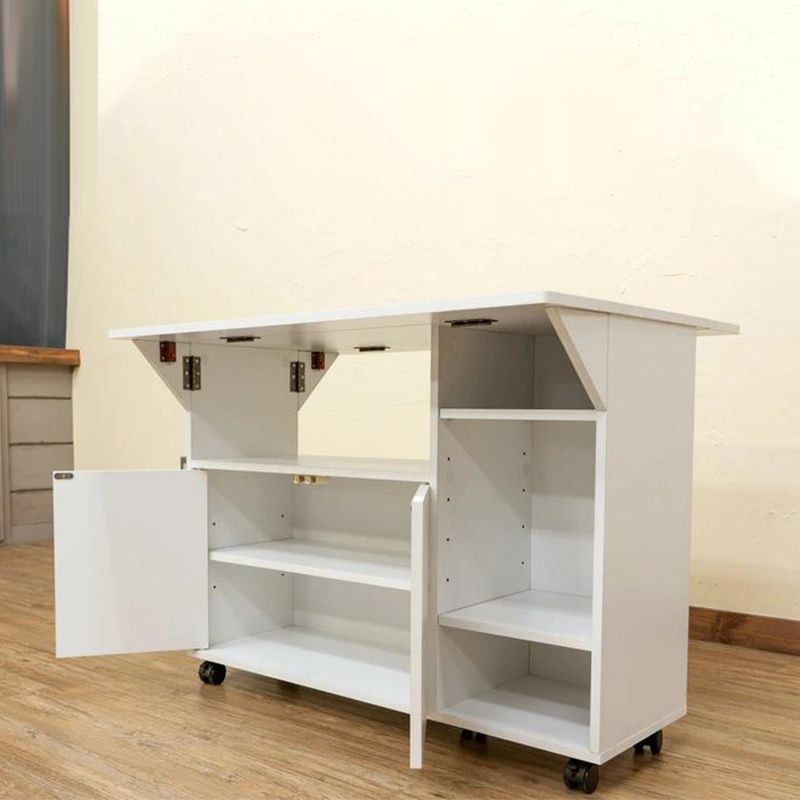 カウンターテーブル 折りたたみ式対面扉 収納仕切り キャスター付き 幅