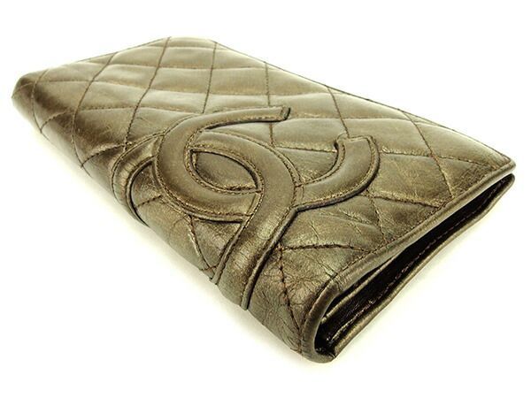 シャネル 長財布 財布 ファスナー付き 長財布 カンボンライン ブロンズ