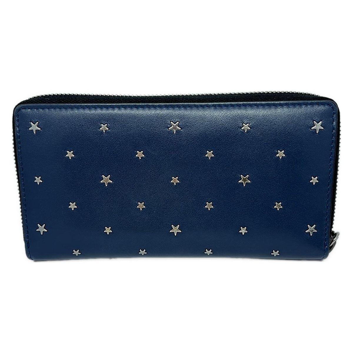 JIMMY CHOO ジミーチュウ 長財布 - ネイビー スター スタッズ ラウンドファスナー レザー