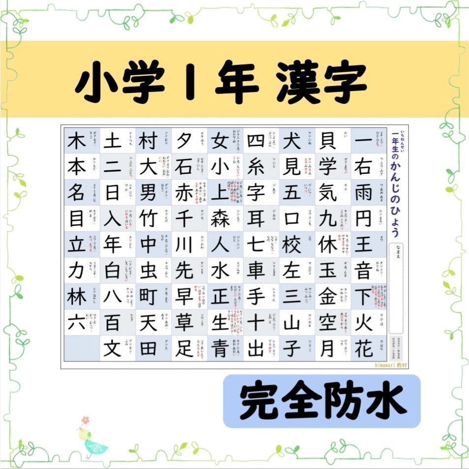 小学１年生の漢字表】お風呂ポスターにも◎一年生で習う漢字80文字を