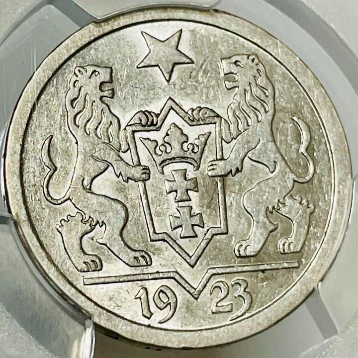 1923 自由都市ダンツィヒ ２グルデン銀貨 ドイツ ポーランド AU55 