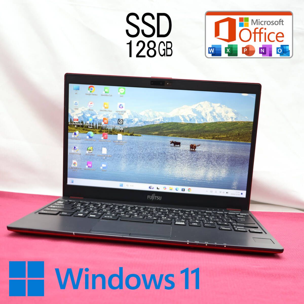美品 SSD128GBFMV LIFEBOOK C0700B Webカメラ Bluetooth 高解像度 Celeron 3865U Win11 MS Office 中古品 ノートパソコンP83026