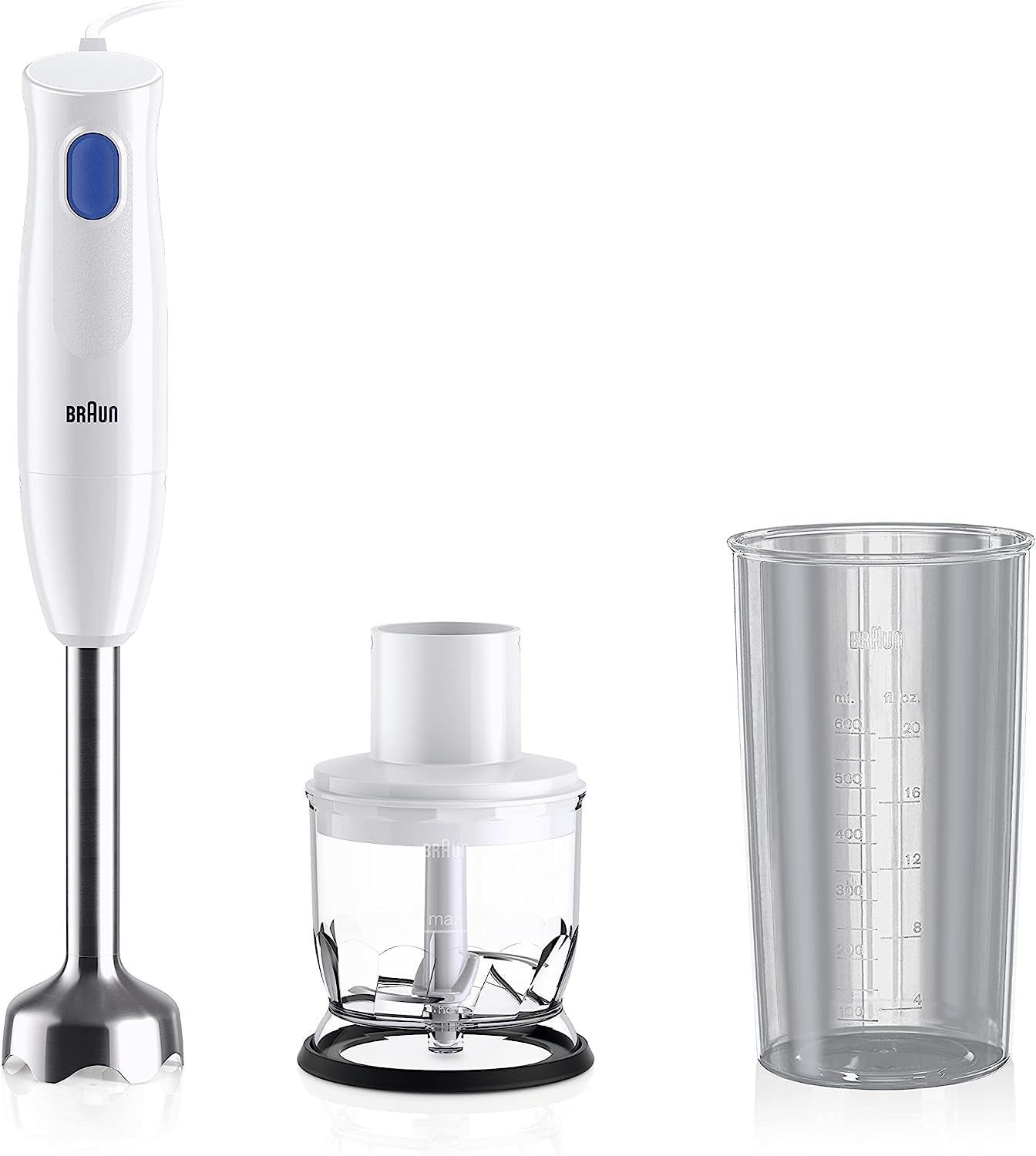 ブラウン ハンドブレンダーマルチクイック1 MQ10201MWH 軽量 コンパクト 離乳食 下ごしらえ スムージー スープ つぶす 混ぜる きざむ みじん切り 簡単操作 時短 1台3役 300 1 つぶす 混ぜる きざむ 1 軽量モデル 300W