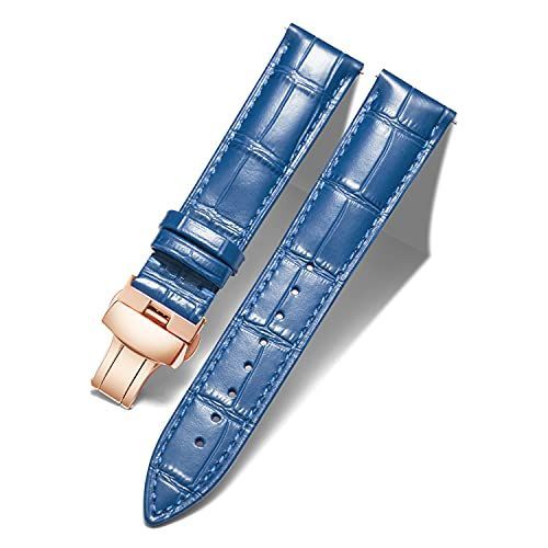 ブルー-ローズゴールド_18MM [BINLUN] 時計バンド 本革バンド 交換用 本革 ニワ革模様 カーフレザー メンズ レディース 男女通用 10色 12サイズ（12/13/14/16/17/18/19/20/21/22/23/24mm) 3色バックル