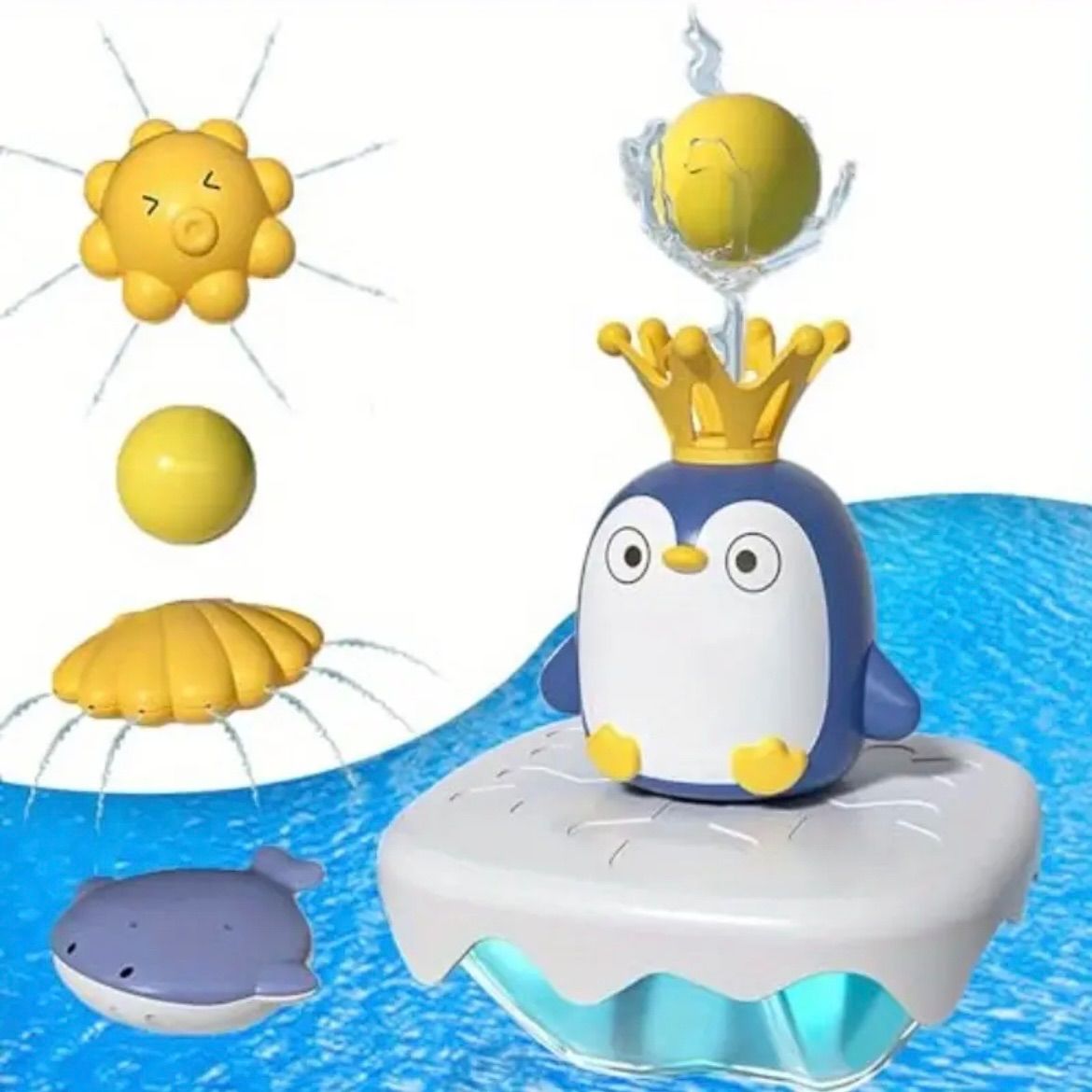 バスプレイアイテム 教育玩具3歳4歳5歳用 ペンギン自動噴水装備 4モード搭載 男の子女の子誕生日プレゼント 夏用ウォータープレイアイテム 屋内浴室対応 キッズバスアクティビティ用品 個性的デザイン ユニーク シンプル ブルー