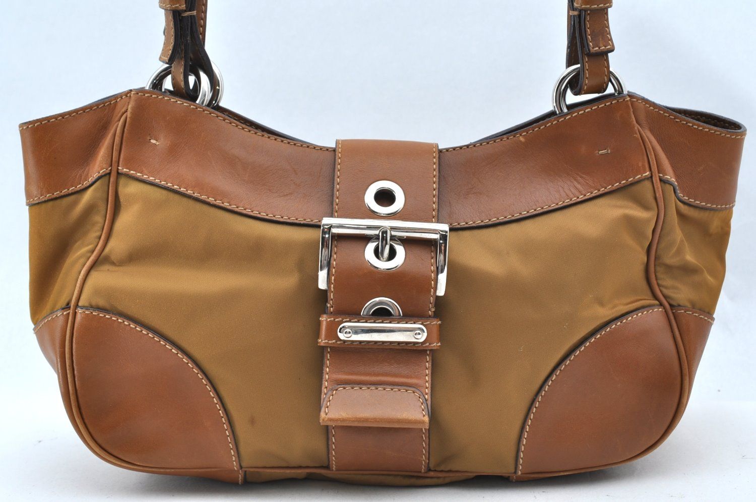 PRADAナイロン製ハンドバッグヴィンテージ ダークブラウン PRADA プラダ ヴィンテージ ハンドバッグ トートバッグ 三角ロゴ