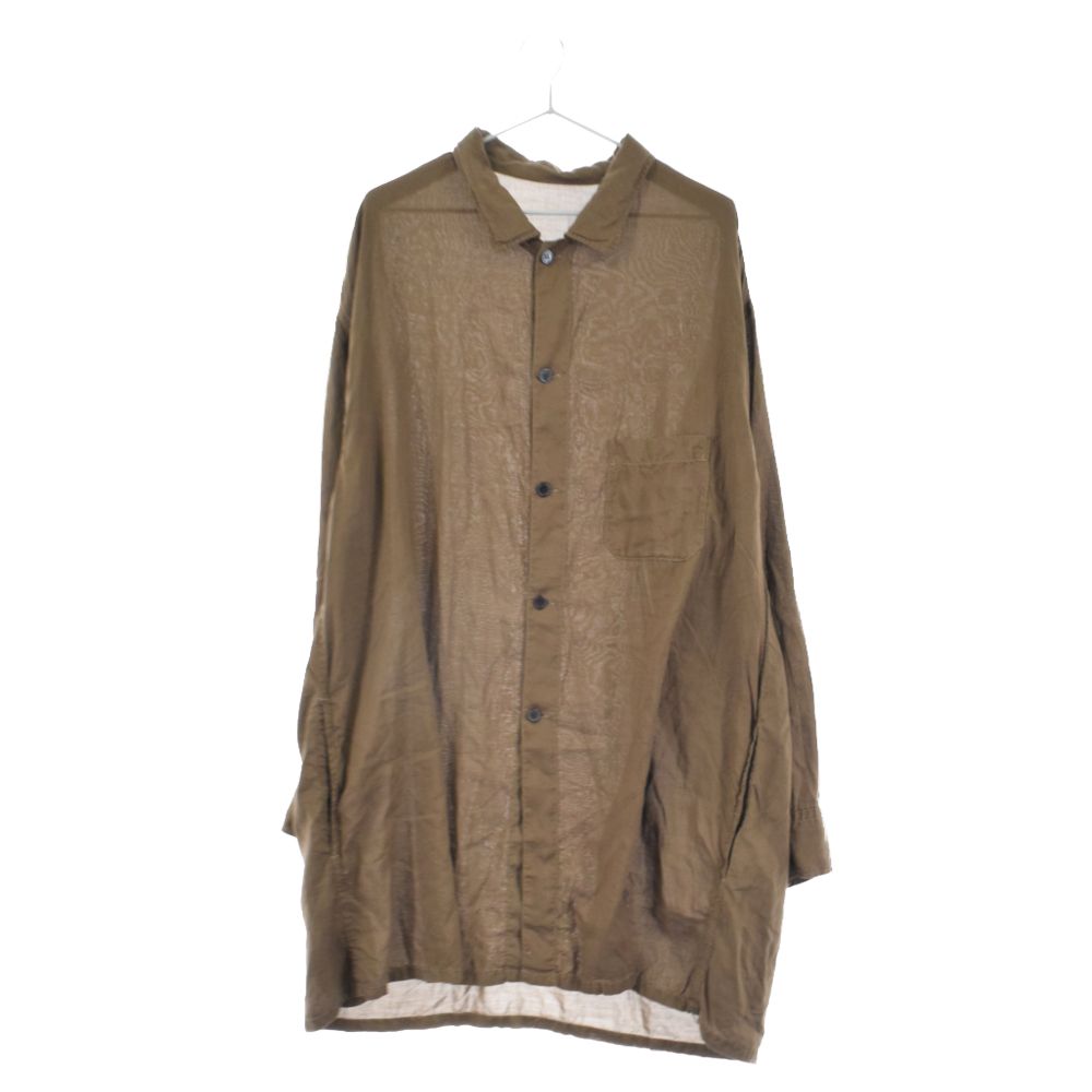 Yohji Yamamoto POUR HOMME ヨウジヤマモト プールオム 21AW CELLULOSE GARMENT DYE LAWN OPEN COLLAR BLOUS オープンカラー 長袖ブラウス シャツ ブラウン HX-B08-200