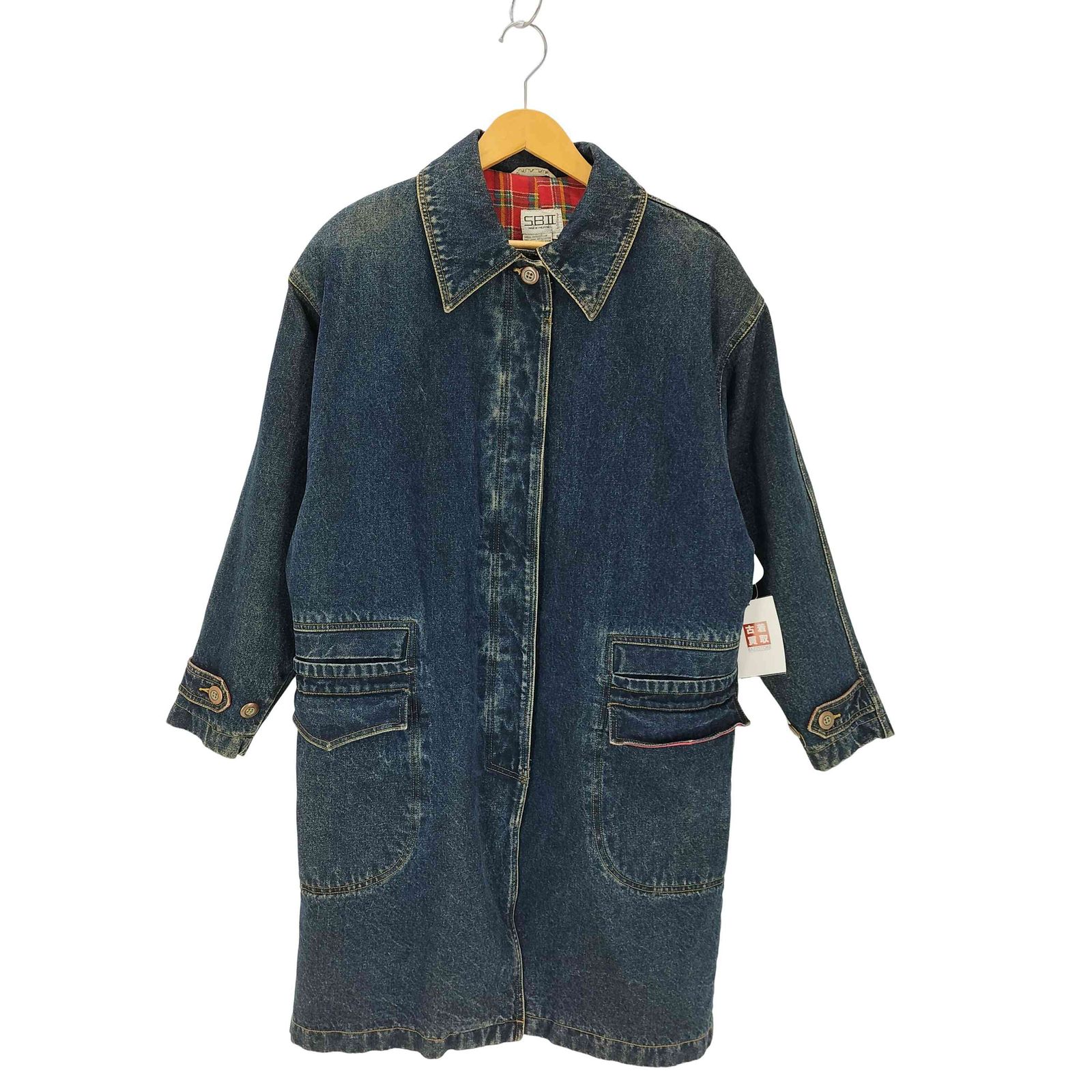 ユーズドフルギ USED古着 {{S.B.II}} 90s 裏地チェック柄 コットン フィッシュテール ステンカラーデニムコート メンズ JPN：S 