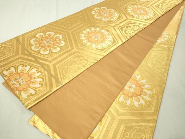 平和屋着物▽六通柄袋帯 亀甲花文 金銀糸 正絹 逸品 CAAW5842vp