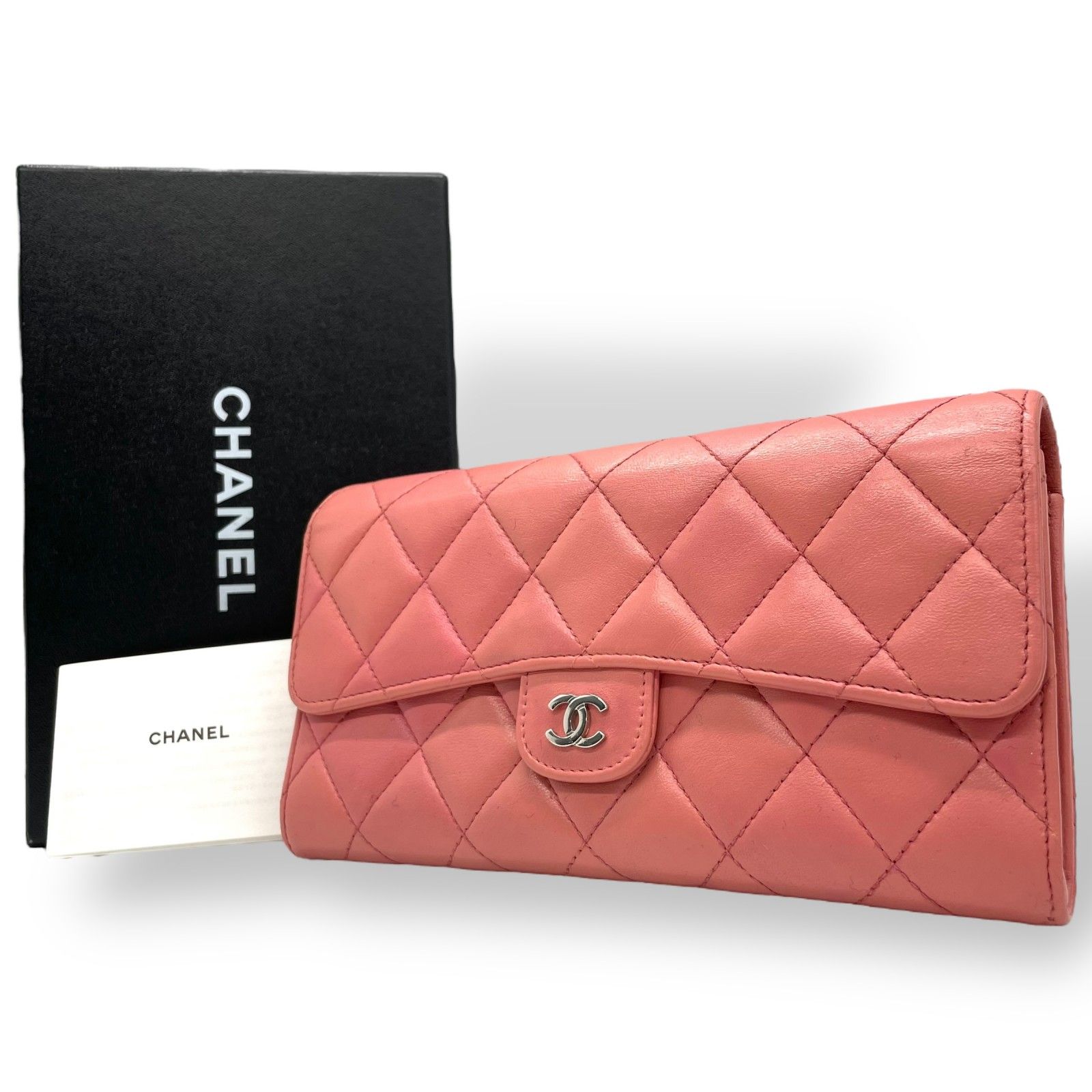 シャネル　長財布　ハーフココ　マトラッセ　ピンク　シルバー金具　CHANEL シャネル 長財布/マトラッセ/レザー/ピンク/シルバー金具