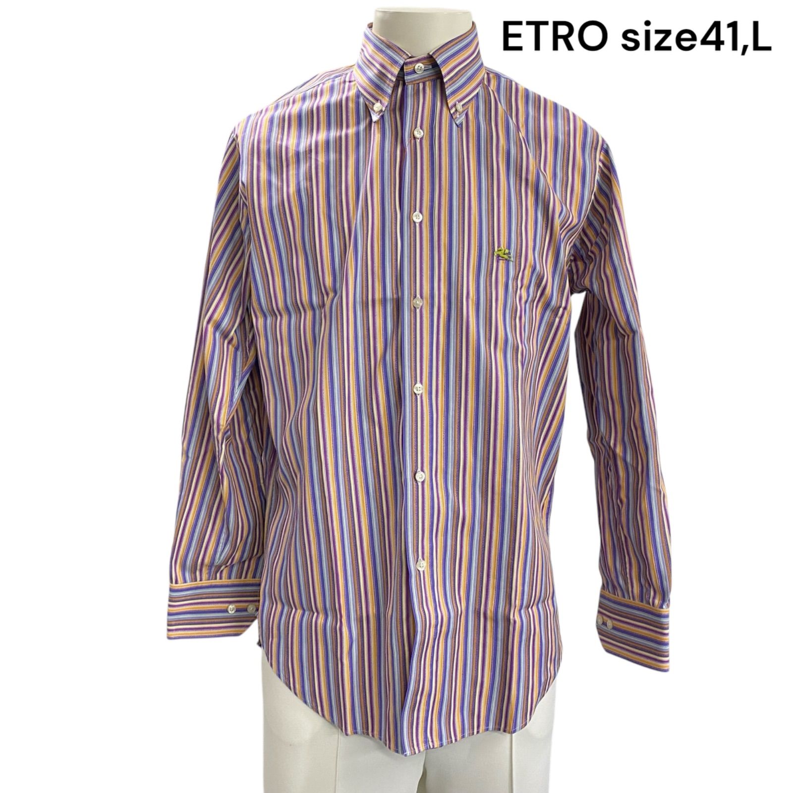 エトロ ETRO Yシャツ シャツ トップス 長袖 ストライプ カラフル コットン 41 L メンズ S5Q112
