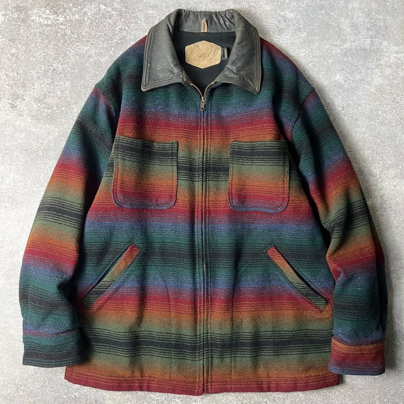 90s USA製 Woolrich ライナー付き ネイティブ 総柄 ウール ラグ