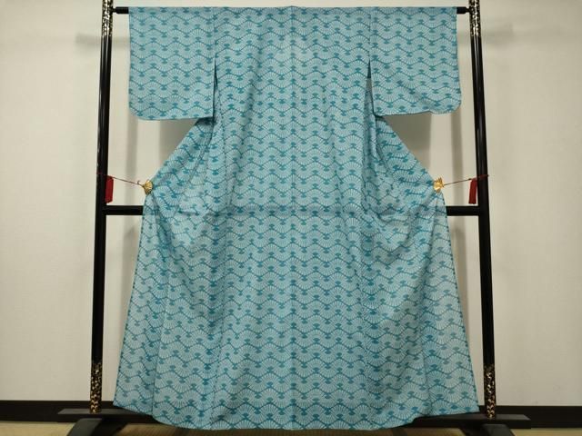 平和屋着物＊夏物 小紋 絽 花扇面文 洗える着物 AABA5627sx