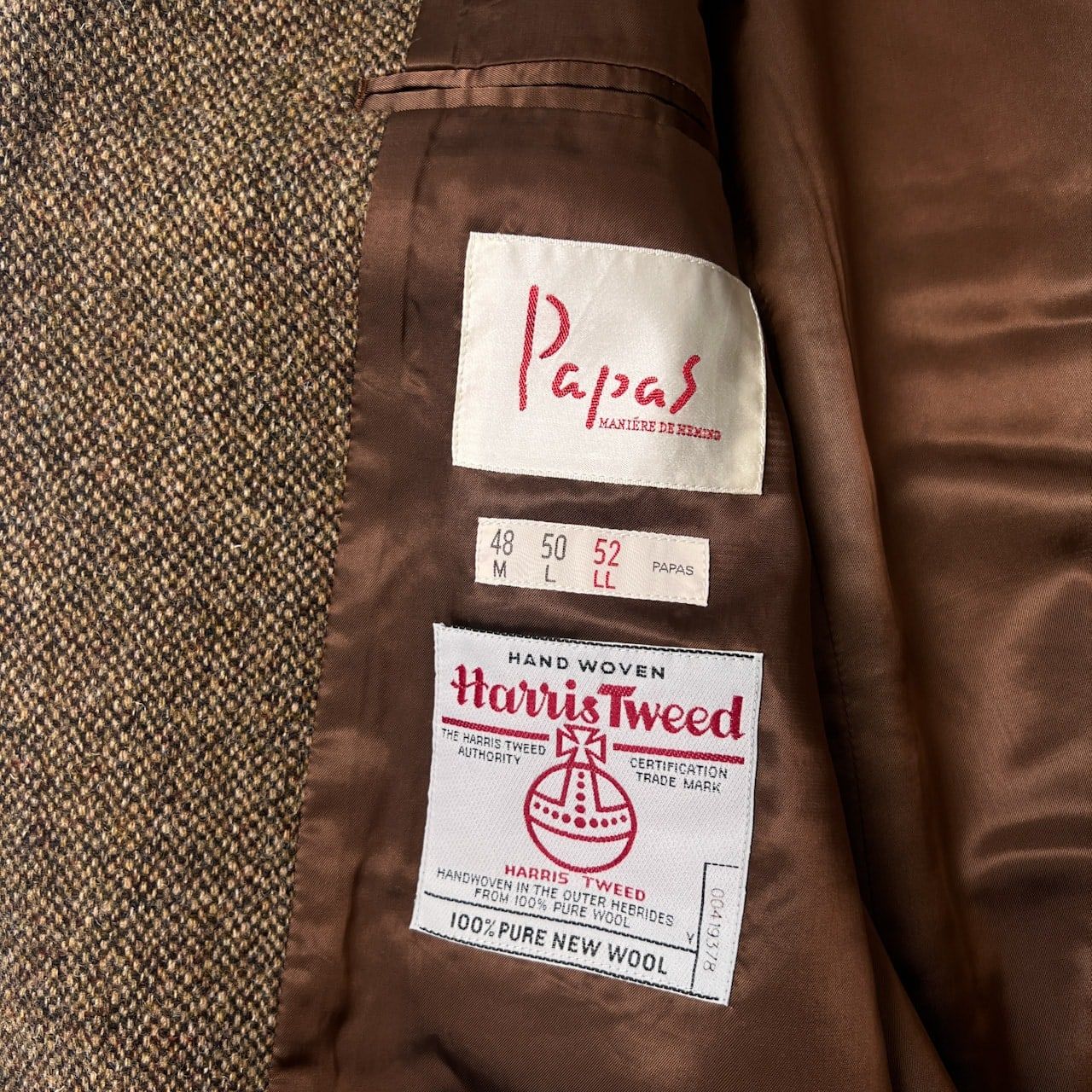 Papas×HARRIS TWEED パパスハリスツイード テーラードジャケット PAPAS パパス × Harris Tweed ハリスツイード ウール テーラード