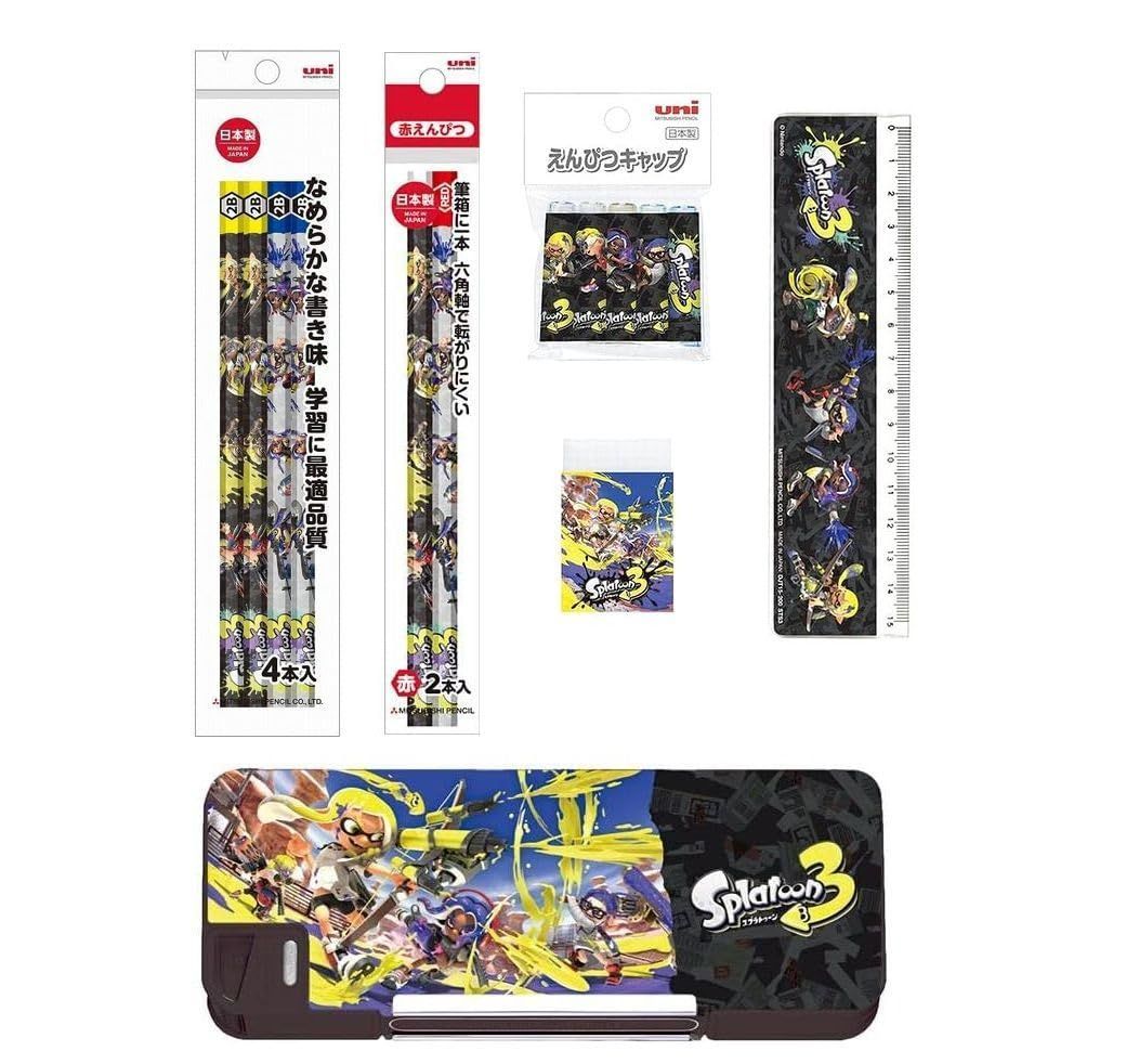 ６点セット 三菱鉛筆 新入学 スプラ3 文具セット ペンケース 鉛筆2B 赤鉛筆 定規 消しゴム 鉛筆キャップ ６点セット