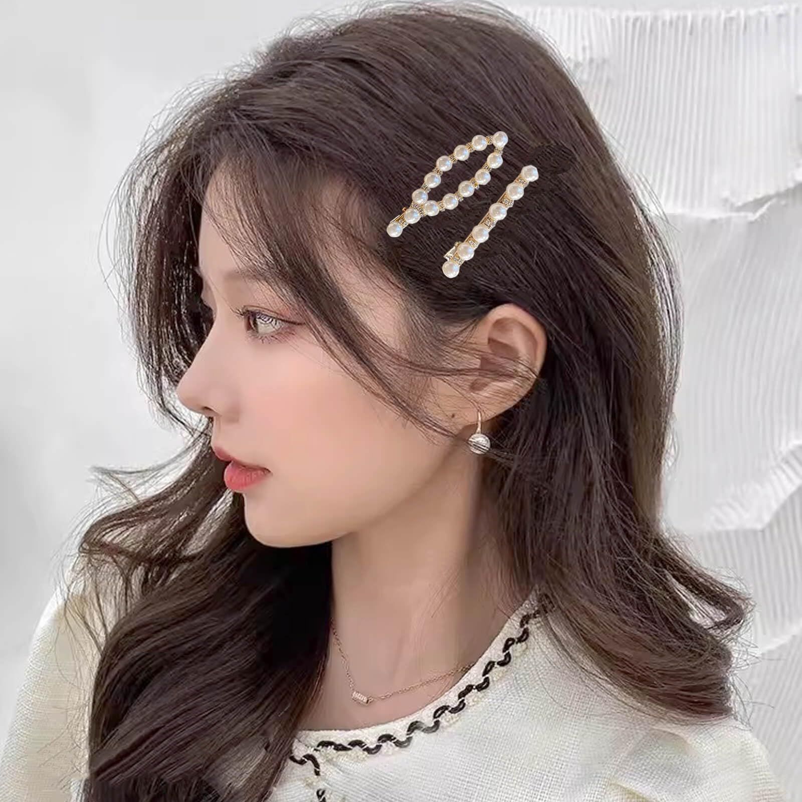 ヘアピン ヘアクリップ 5個セット パール ゴールド 一字型 立体