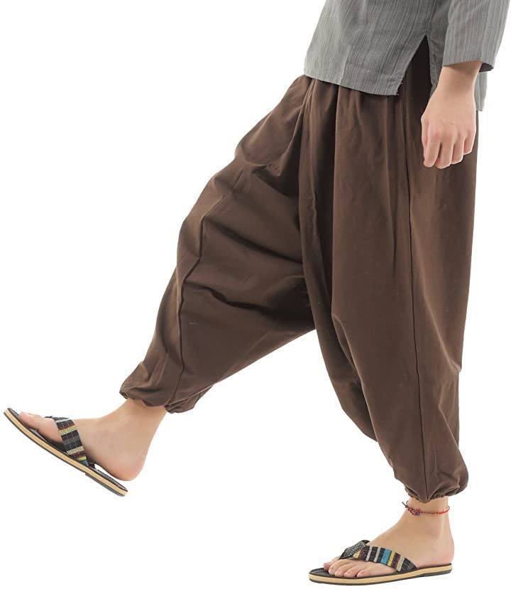 沖縄技研 OKI オキ サルエルパンツ アラジンパンツ タイパンツ メンズ レディース ユニセックス(無地ブラウン，  Free Size)