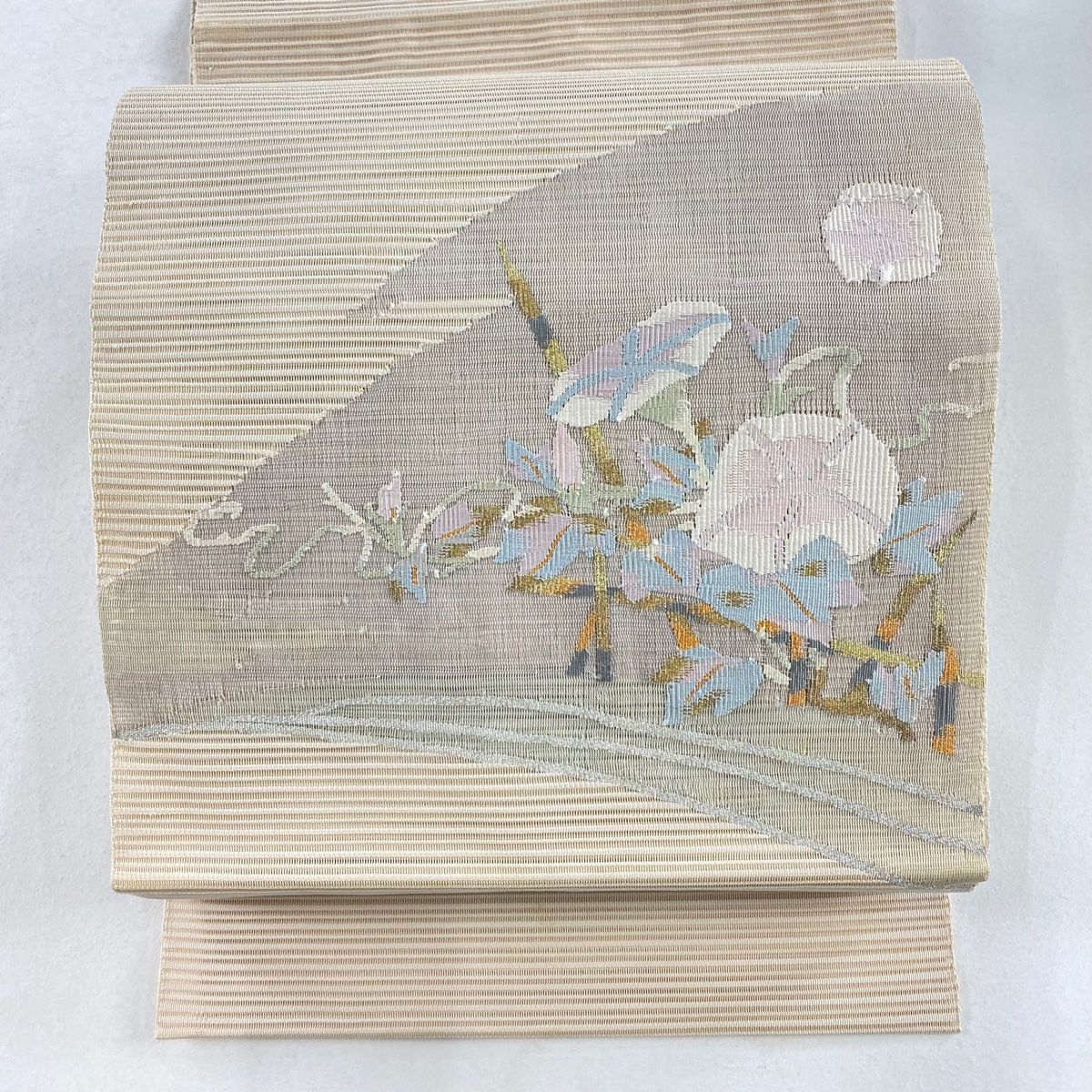 名古屋帯 秀品 夏帯 絽 八寸名古屋帯 松葉仕立て 草花 金銀糸