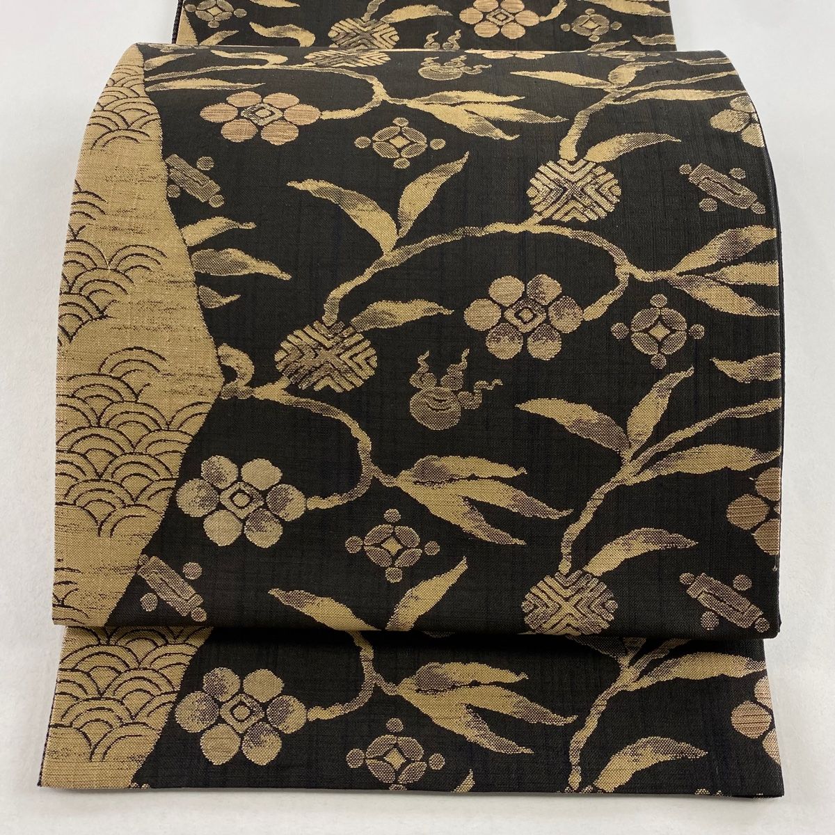 ♡正絹 袋帯　美品 正絹 袋帯 笹 茶色に金糸 ファッション