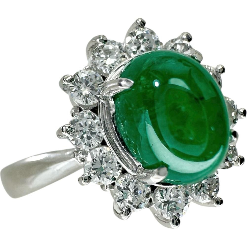10号 カボションエメラルド 1.54ct ダイヤモンド 0.49ct リング