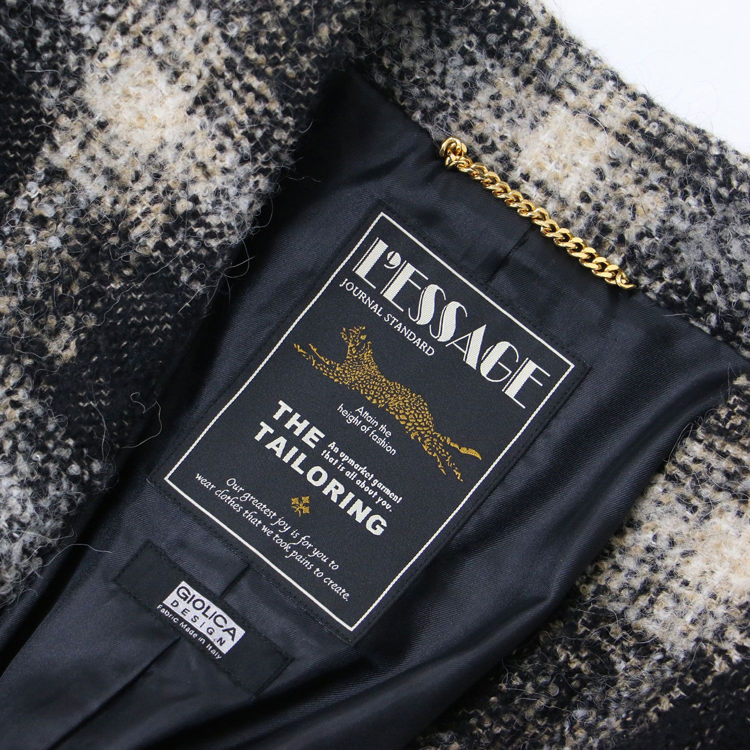 うーたん　ジャーナスタンダード　レサージュ　黒　コクーンノーカラーブラック ジャーナスタンダードレサージュ黒コクーンノーカラーツイードブラック