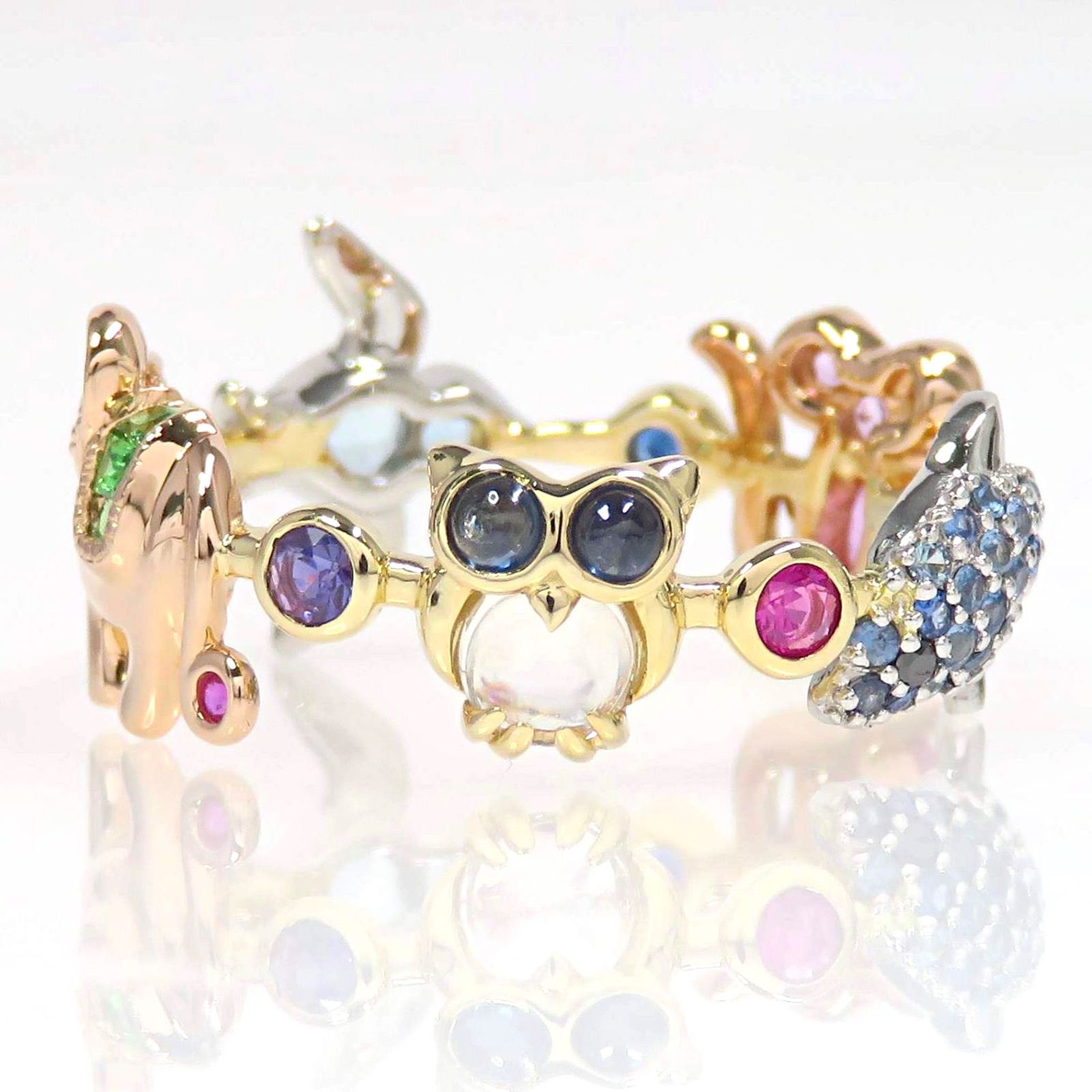 GSTV Pt950 K18 マルチカラーストーン ラッキーアニマル リング