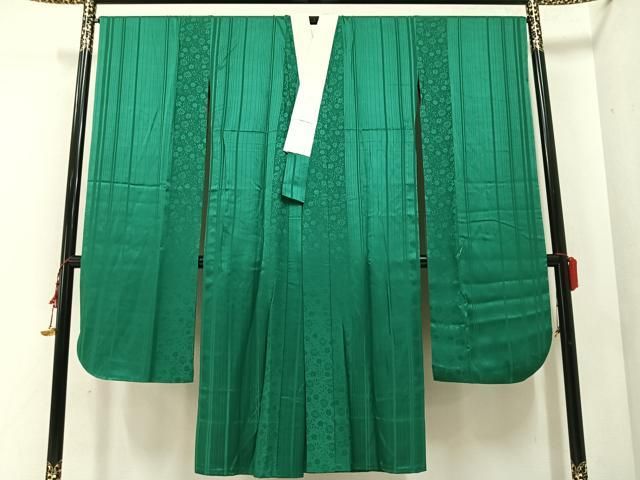 平和屋着物●振袖用長襦袢 無双仕立て 花唐草地紋 色無地 常磐緑色 正絹 AABC0628ph