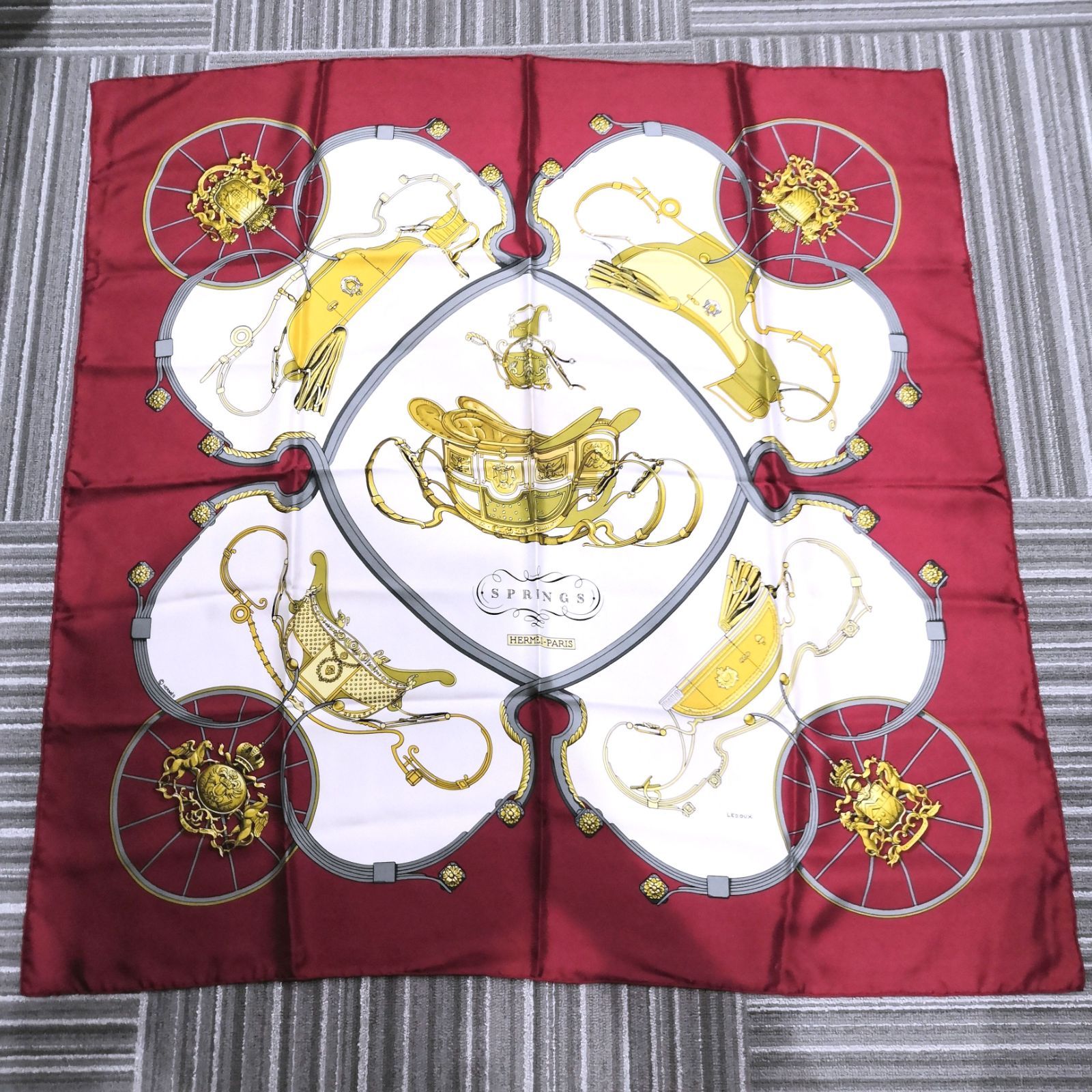 1575-6 Hermes エルメス カレ90 スカーフ 赤 レッド 小物 衣類 衣料品 アクセサリー レディース
