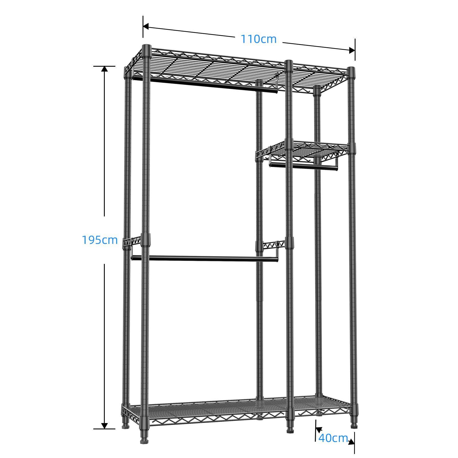 IZEUK ハンガーラック 金属製 棚付き ブラック 幅180 高194 IZEUK