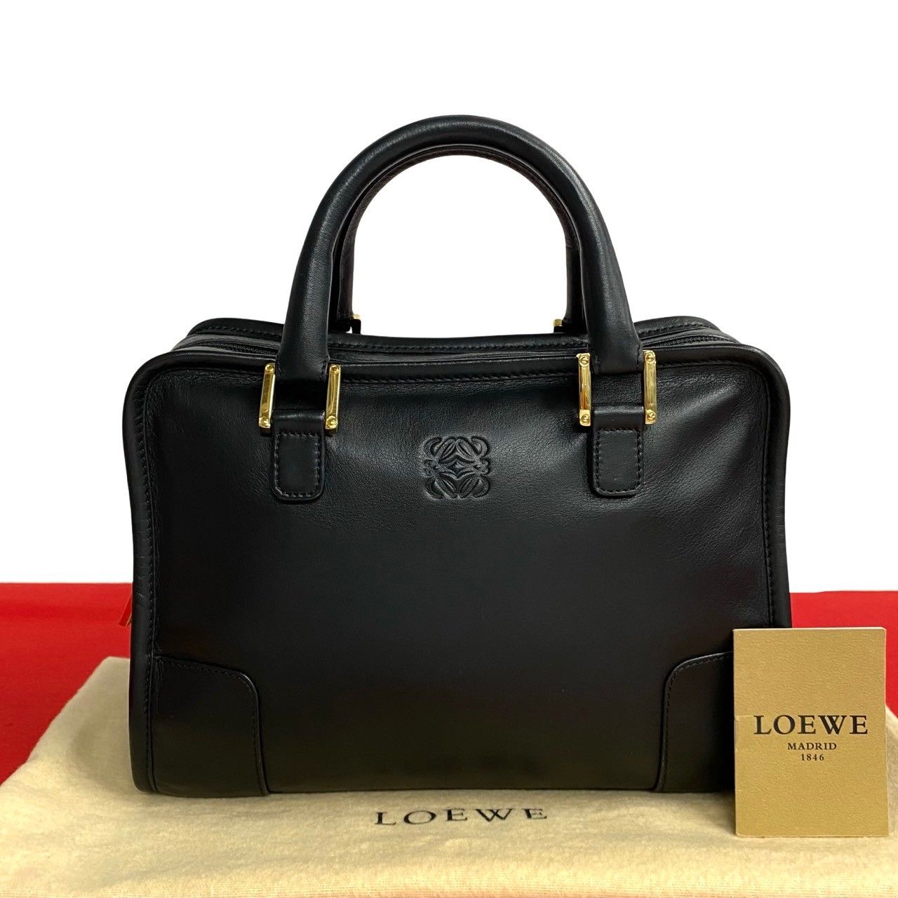 美品 ロエベ レザー アナグラム ミニボストン ハンドバッグ W30