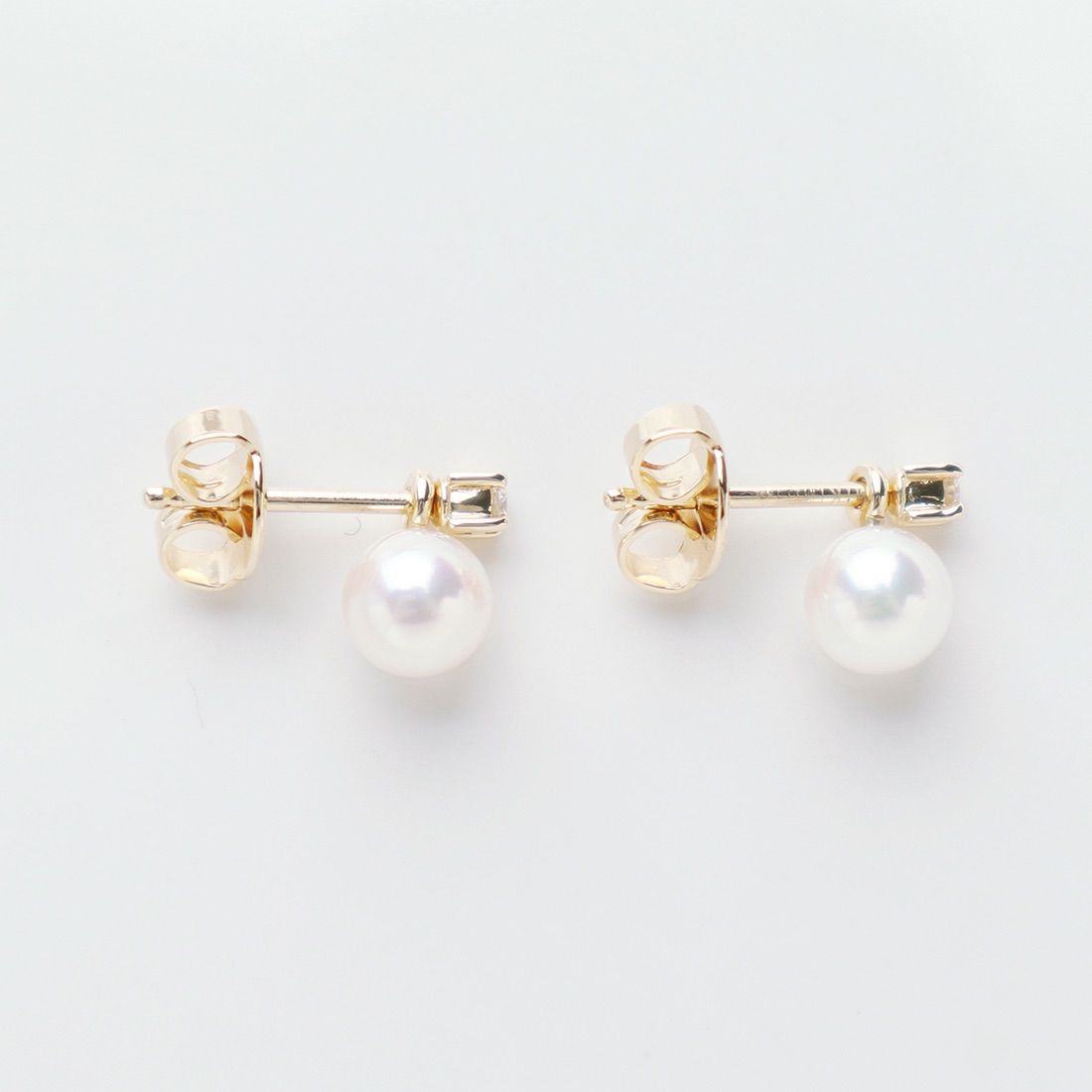 MIKIMOTO ミキモト K18 パール ダイヤモンド ピアス - c.2000s