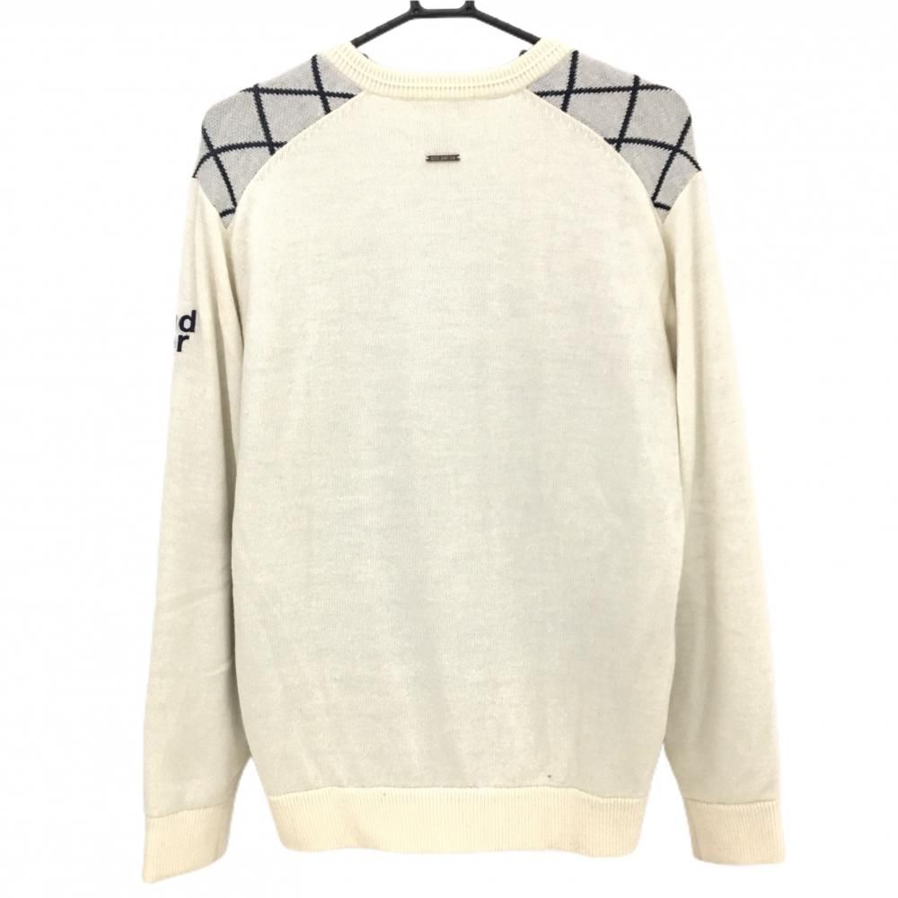 超 アンパスィ 裏地付セーター 白×ネイビー 前身頃ダイヤ柄 ニット メンズ L ゴルフウェア and per se