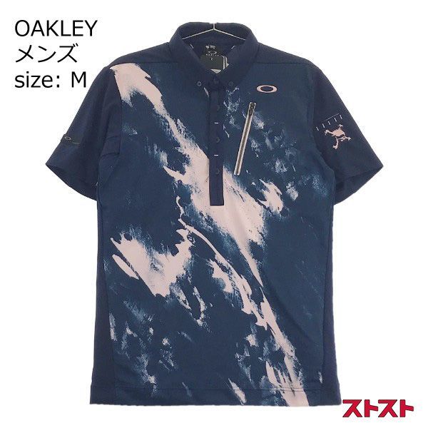 サイズ：XL OAKLEY オークリー 433627JP 半袖ポロシャツ ボタンダウン 総柄 ネイビー系 [240101421949] ゴルフウェア メンズ ストスト サイズ：XL OAKLEY オークリー 433627JP 半袖ポロシャツ ボタン