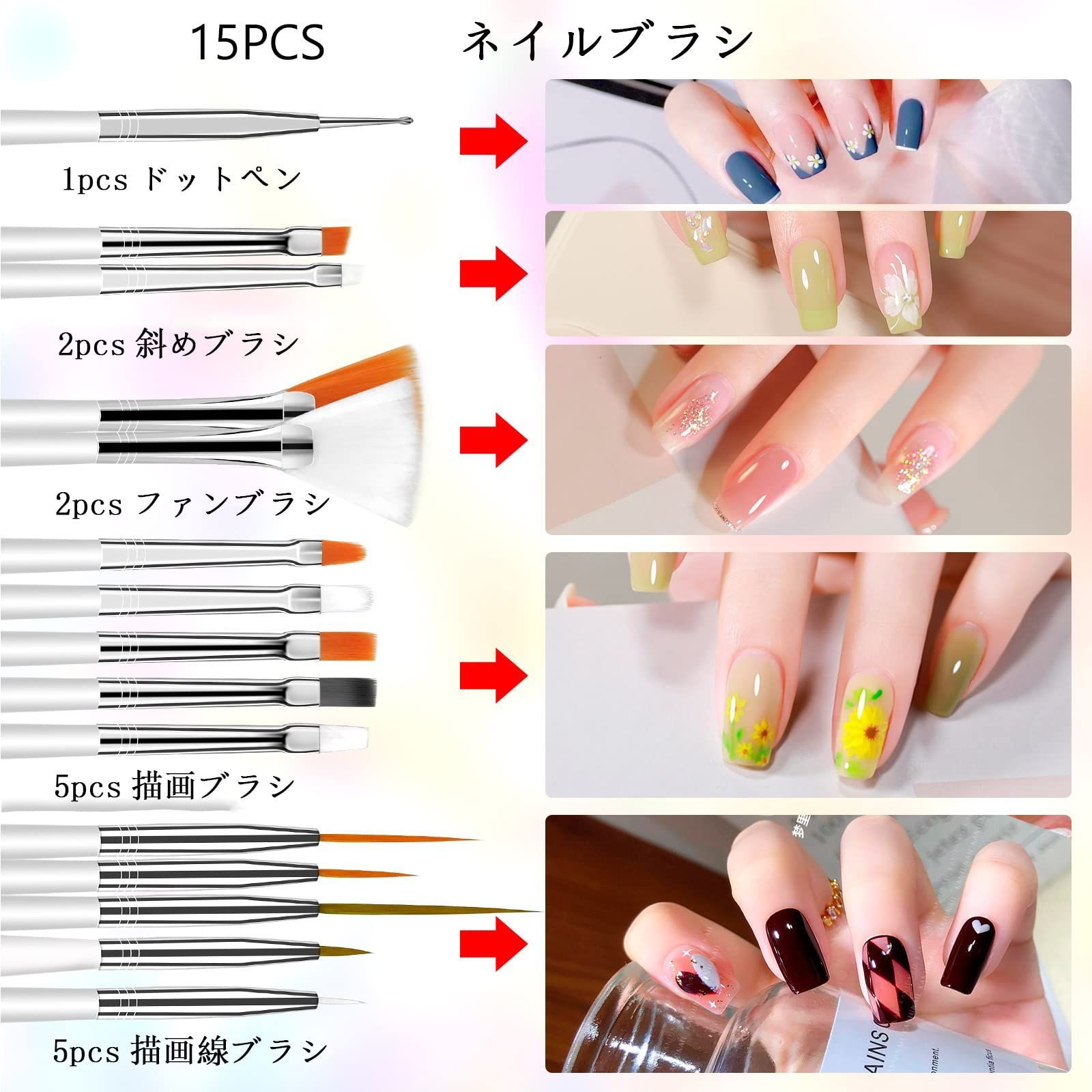 15pcs ネイルアートツールキット UVジェルネイルペインティング