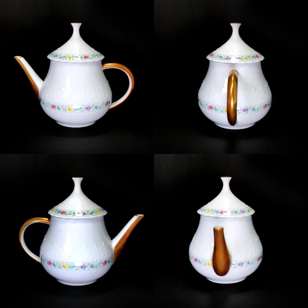 Limoges リモージュ ジョルジュボワイエ ペルサーン ティーポット シュガーポット クリーマー 3点セット フローラル 花 陶器 ホワイト マルチ