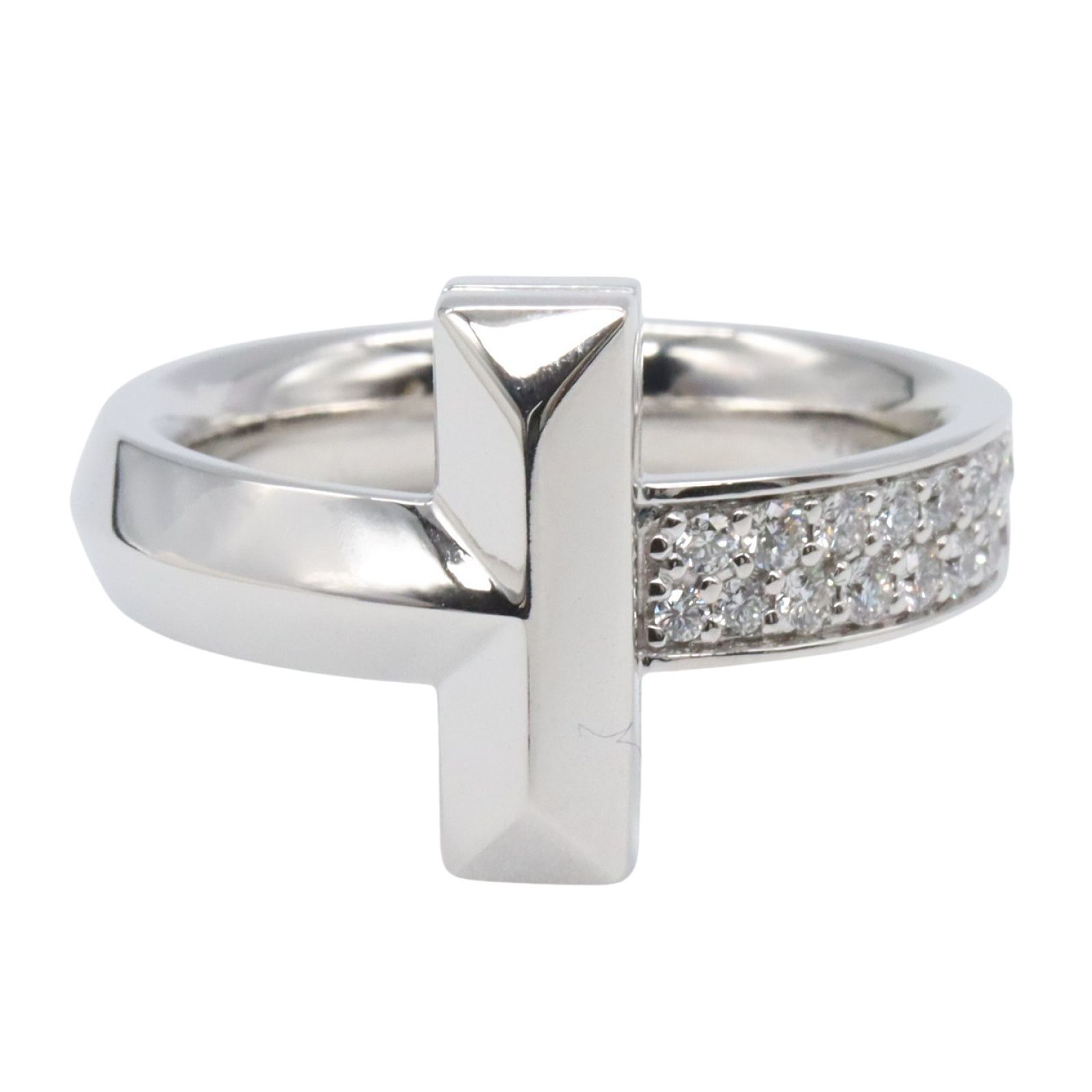 ティファニー TIFFANY＆CO リング 指輪 Tワン ワイド ダイヤ リング 14 K18WG ホワイトゴールド ダイヤモンド Tワン ワイド ダイヤ リング レディース Used A