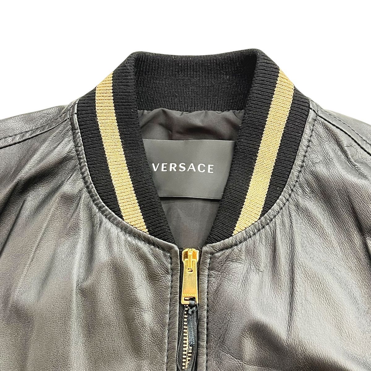 ラムレザー×ナイロン切り替えブルゾン 黒