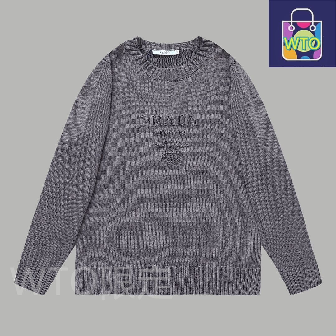 PRADA グレー ニットセーター ロゴ入り グレー（灰色）系 PRADA(プラダ) ニット・セーター(レディース