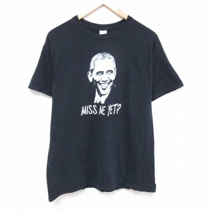 XL/古着 半袖 Tシャツ メンズ バラクオバマ 大統領 コットン クルーネック 黒 ブラック 24jul05 中古