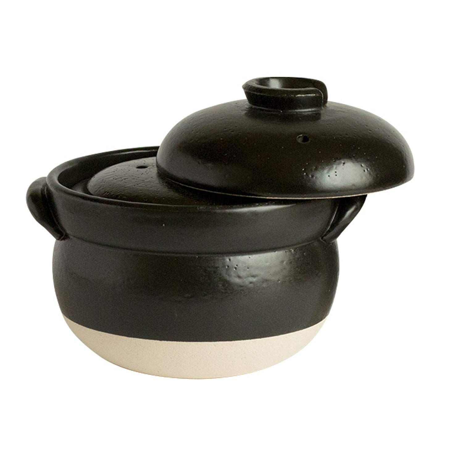 黒 19.5cm 萬古焼 ご飯鍋 絶品 ごはん鍋 (中蓋付) 佐治陶器 3合 30-1