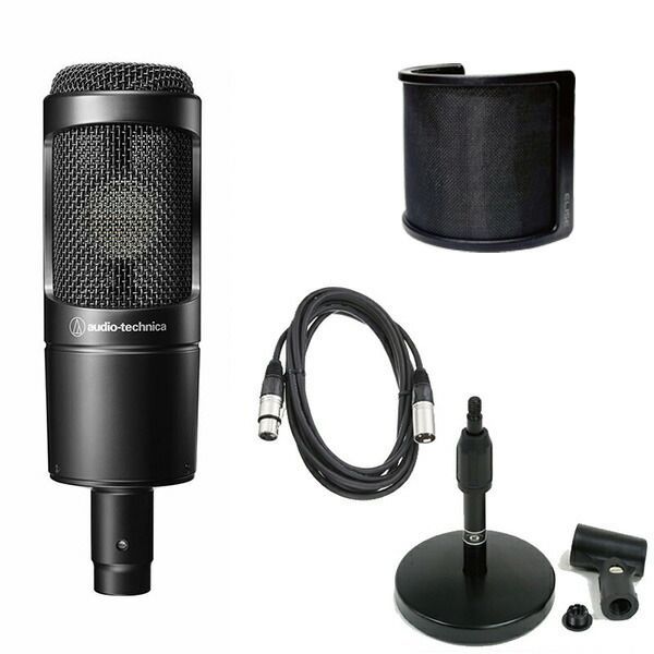 オーディオテクニカ audio-technica コンデンサーマイク AT2035 ポップガード 卓上スタンド AD11 3mケーブル セット