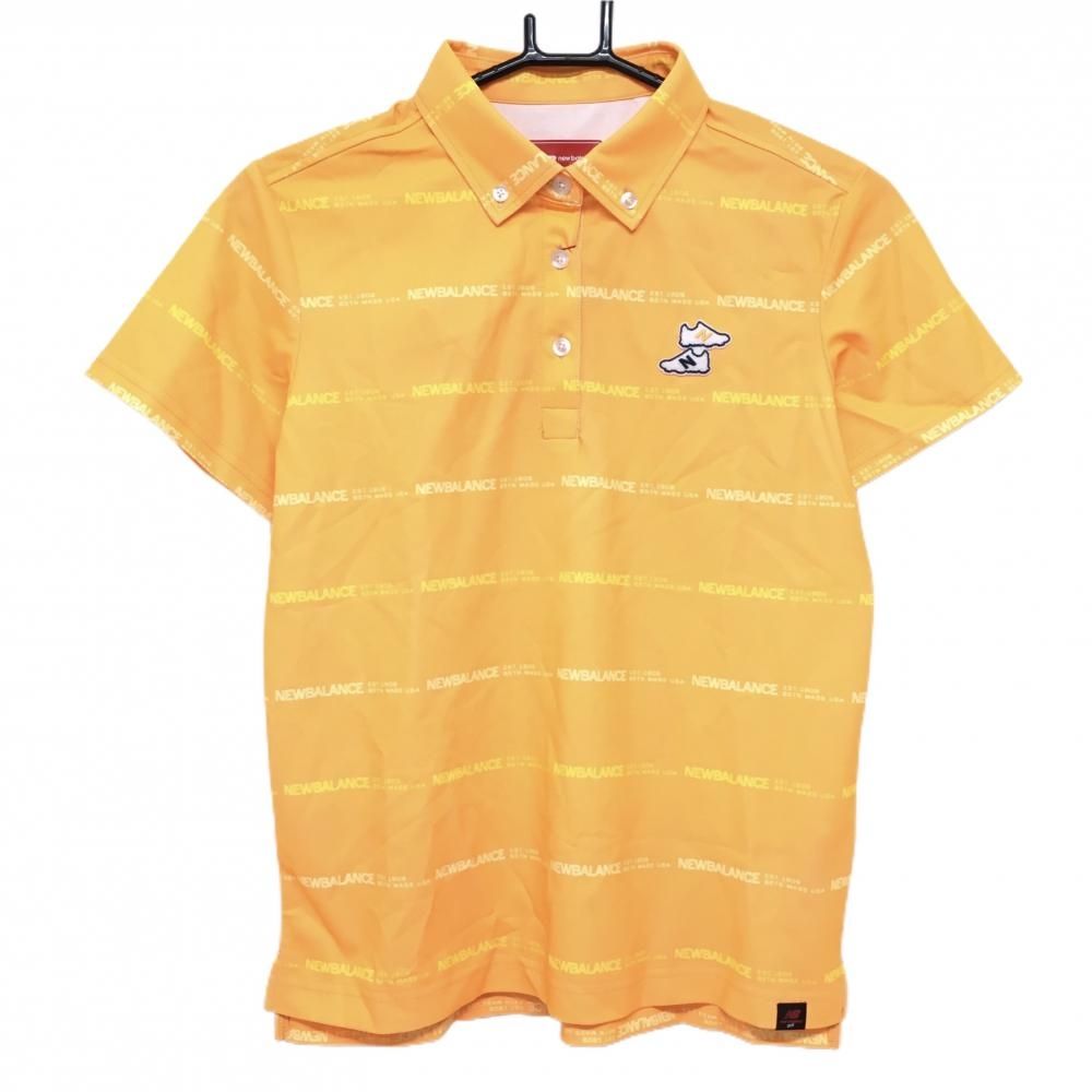★特価★【新品】ニューバランスゴルフ 半袖ポロシャツ オレンジ×イエロー ロゴボーダーUPF40吸水速乾 レディース 2(L) ゴルフウェア New Balance