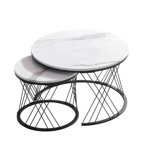 ローテーブル 入れ子式 ネストテーブル 天板 大理石調 センターテーブル 2個セットサイドテーブルローテーブル 丸 円型テーブル オーエスジェイ OSJ ローテーブル北欧風 一人暮ら