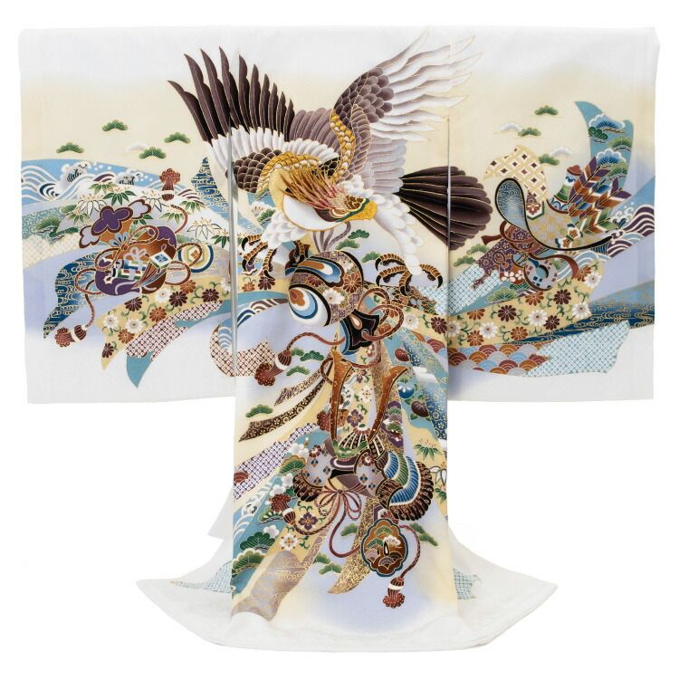 お宮参り 着物 男の子 初着 産着 正絹 鷹 束ね熨斗 白 ホワイト 男児 祝着 掛け着 一つ身 のしめ 販売 noshime-00036