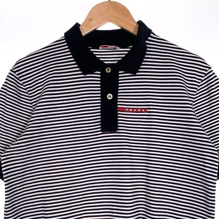 PRADA SPORT プラダスポーツ 鹿の子 ボーダーポロシャツ 半袖 ブラック